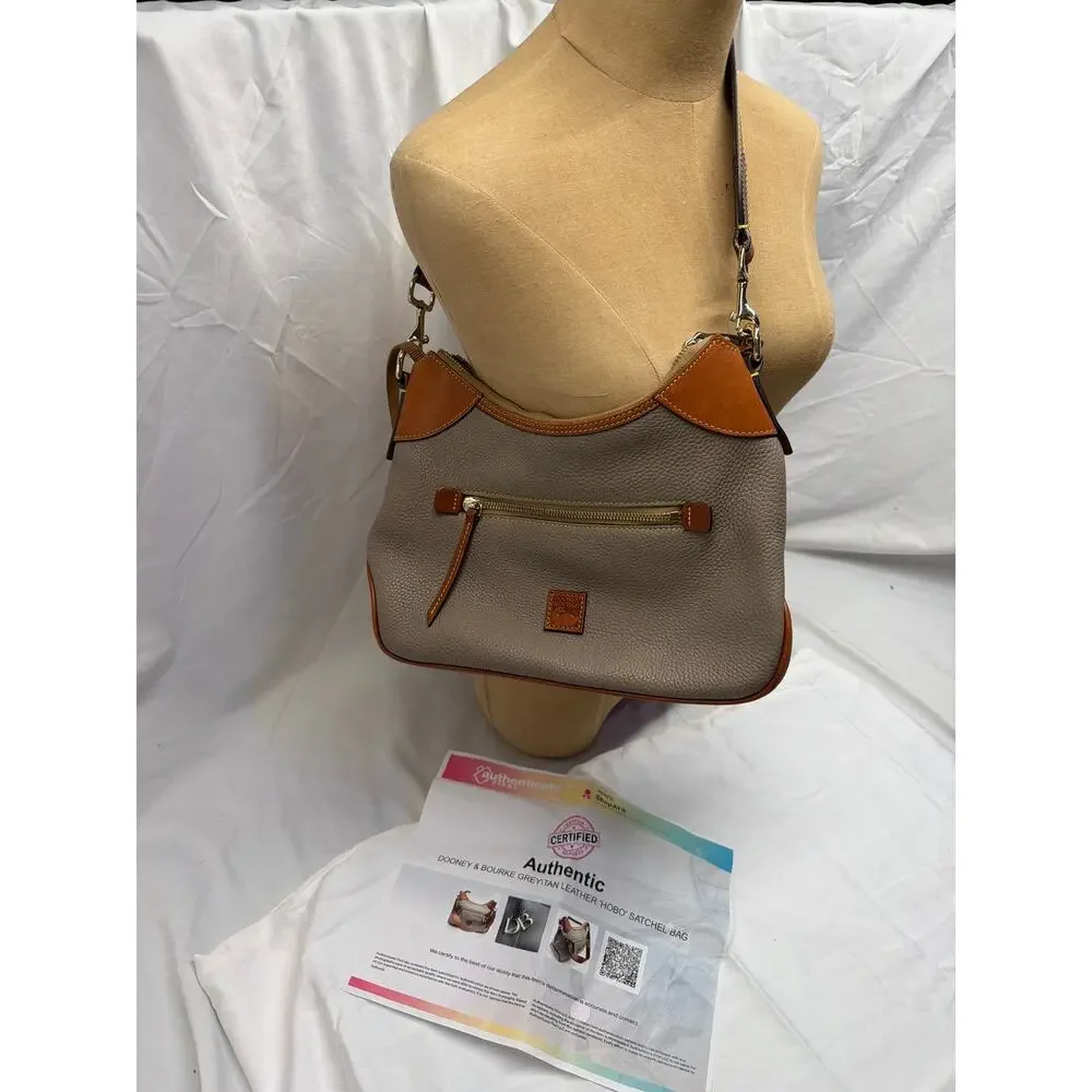 Dooney & Bourke Taupe Grey Nylon & Cognac Leather Hobo Crossbody Bag